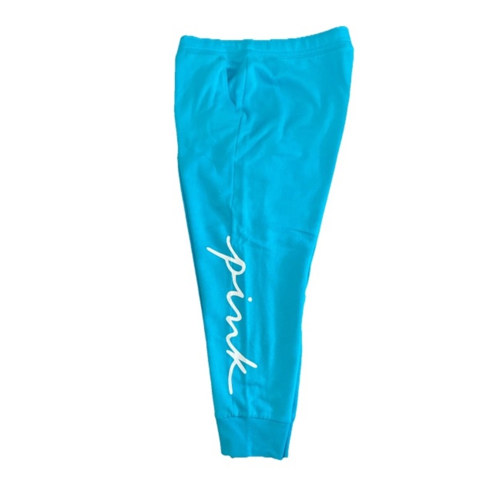 VICTORIA'S SECRET PINK EVERYDAY COMFY FLEECE JOGGER LOGO TURQUOISE BLUE 2X